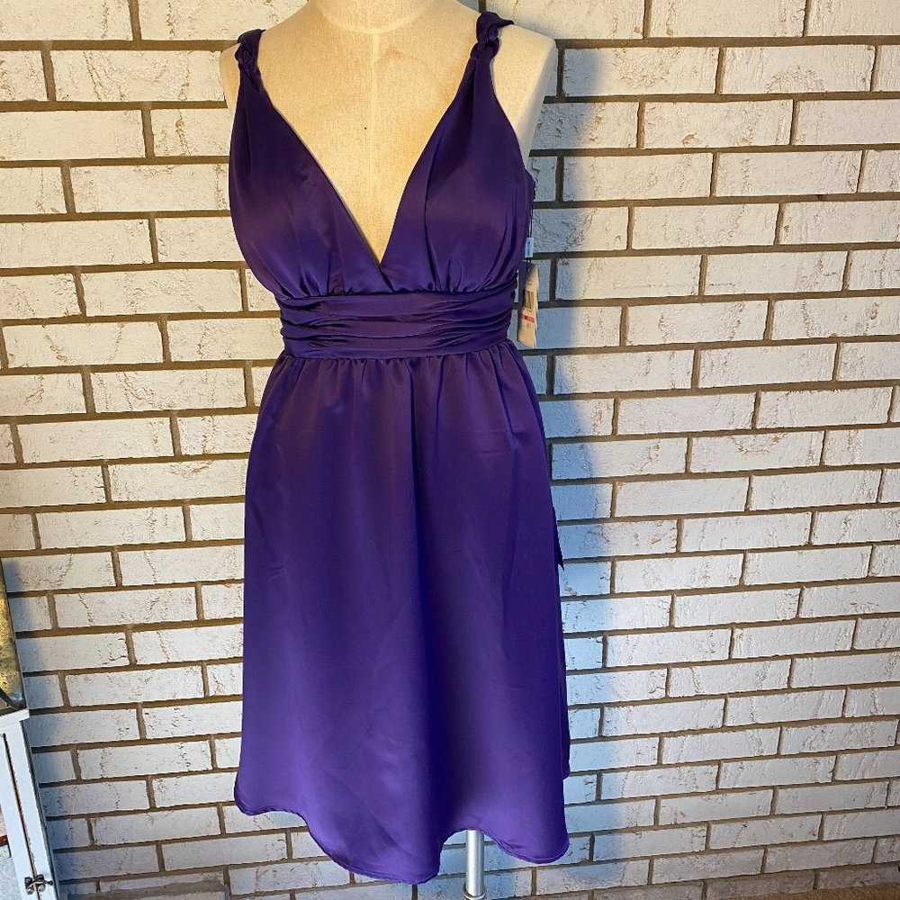Calvin Klein / Purple Dress deep V front banded waist w/open back Sz 10